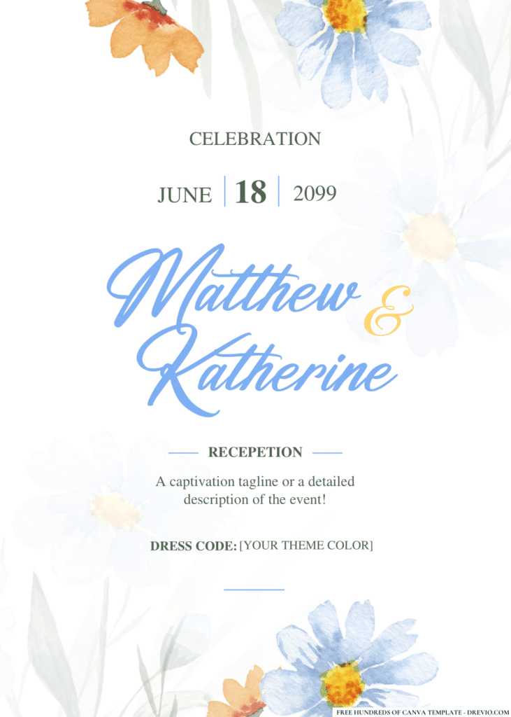 Wildflower Blue Botanical Wedding Invitations