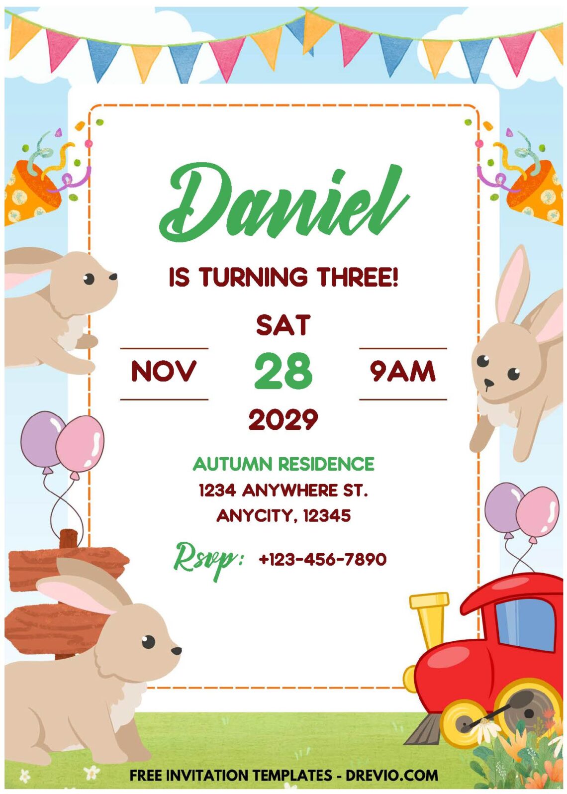 (Easily Edit PDF Invitation) Some Bunny Birthday Invitation D