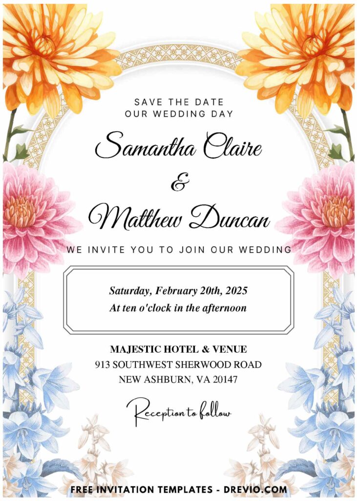 (Easily Edit PDF Invitation) Chrysanthemum Wedding Invitation I