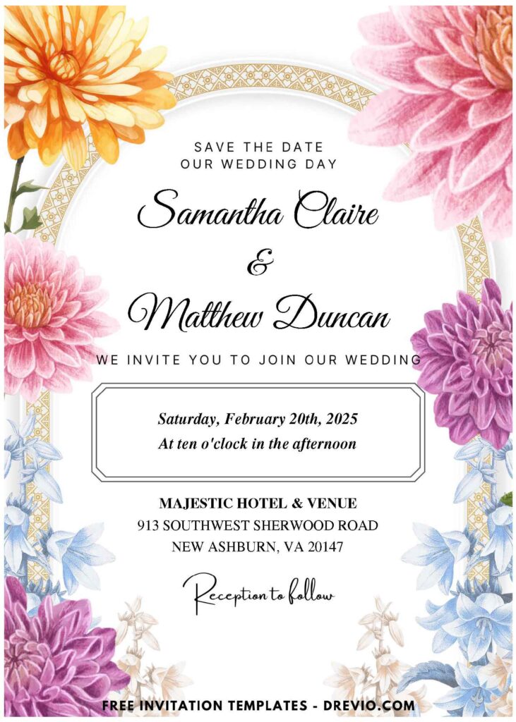 (Easily Edit PDF Invitation) Chrysanthemum Wedding Invitation J