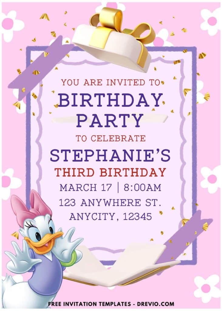 (Easily Edit PDF Invitation) Lovely Daisy Duck Birthday Invitation J