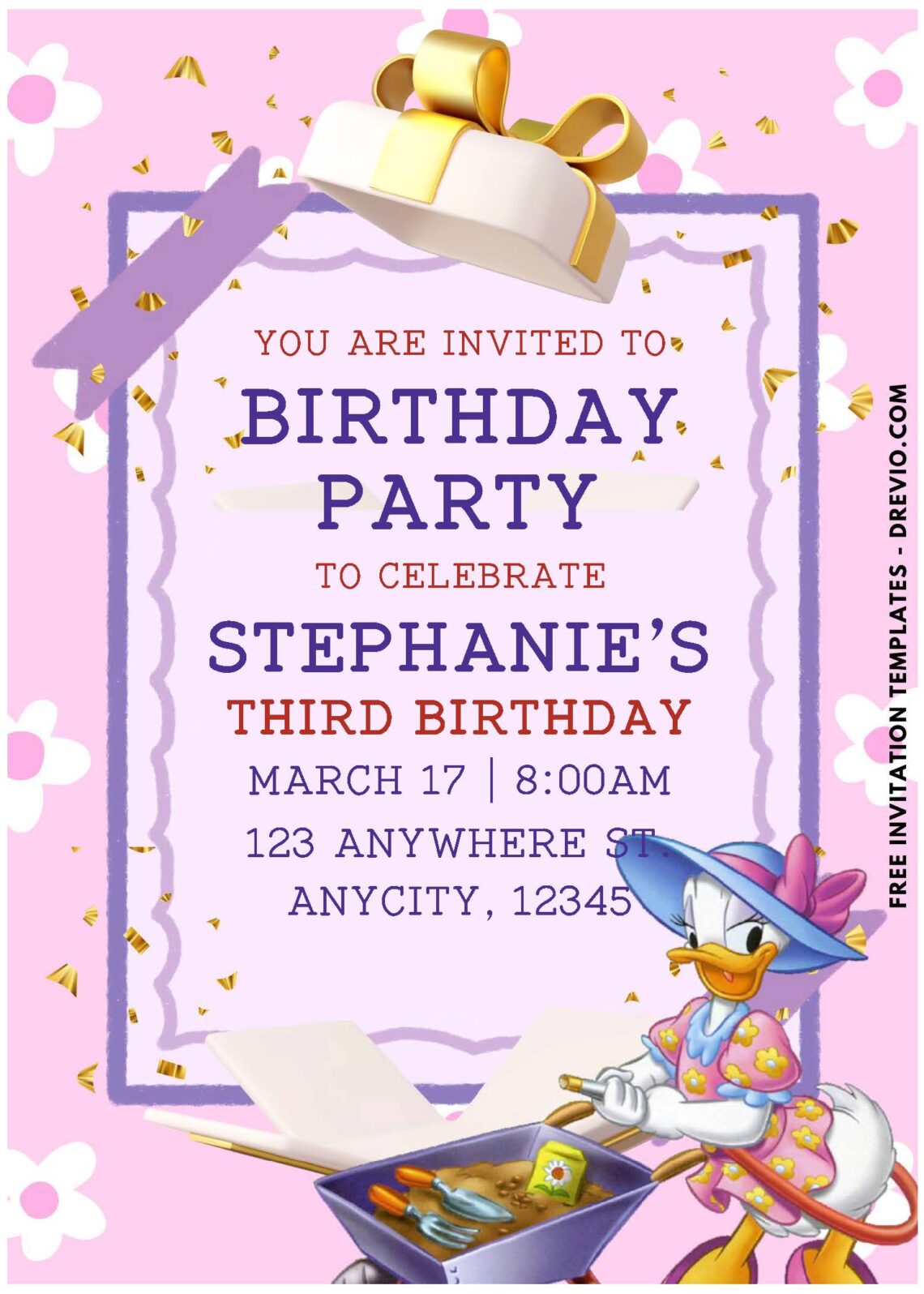 (Easily Edit PDF Invitation) Lovely Daisy Duck Birthday Invitation A