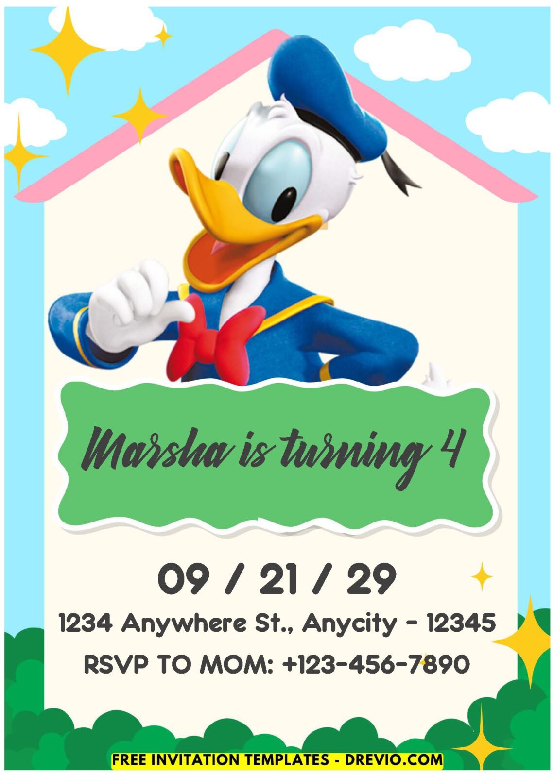 (Easily Edit PDF Invitation) Donald Duck Disney Birthday Invitation D