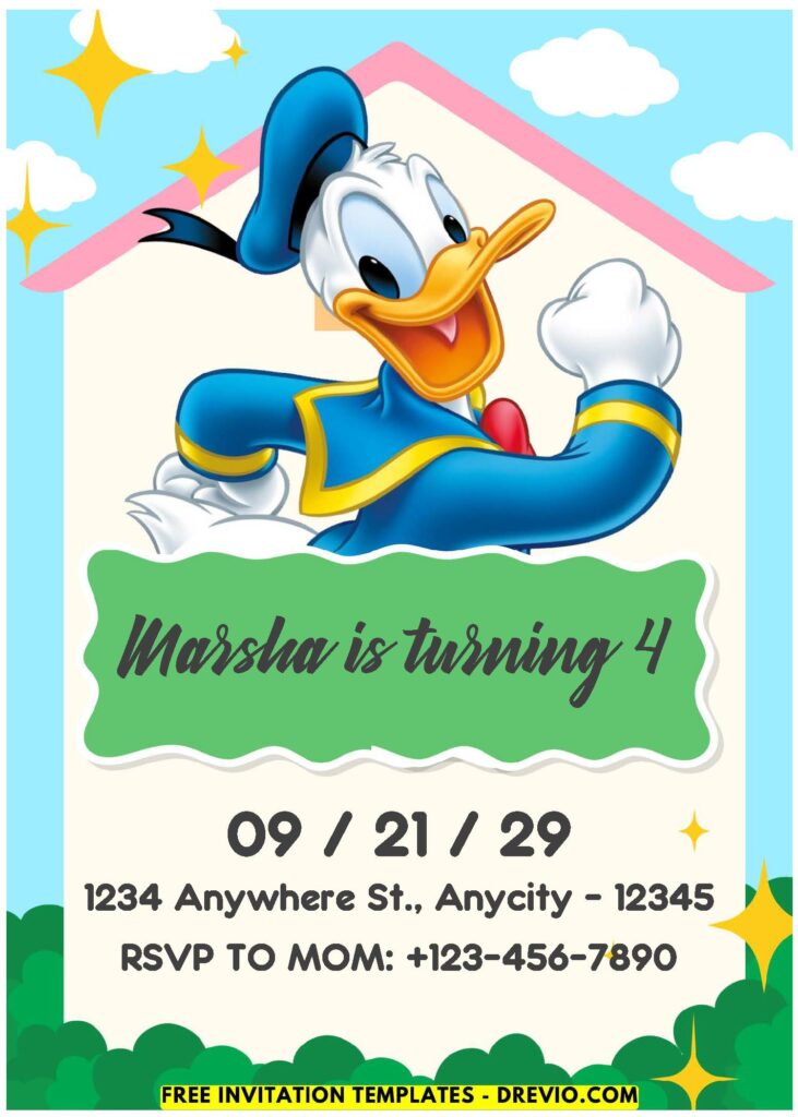 (Easily Edit PDF Invitation) Donald Duck Disney Birthday Invitation E