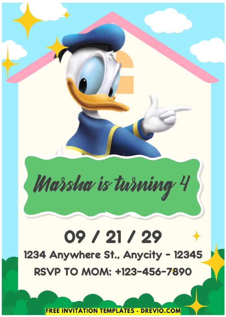 (Easily Edit PDF Invitation) Donald Duck Disney Birthday Invitation F