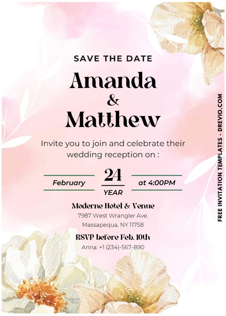 (Easily Editable PDF Invitation) Ombre Watercolor Floral Wedding Invitation C