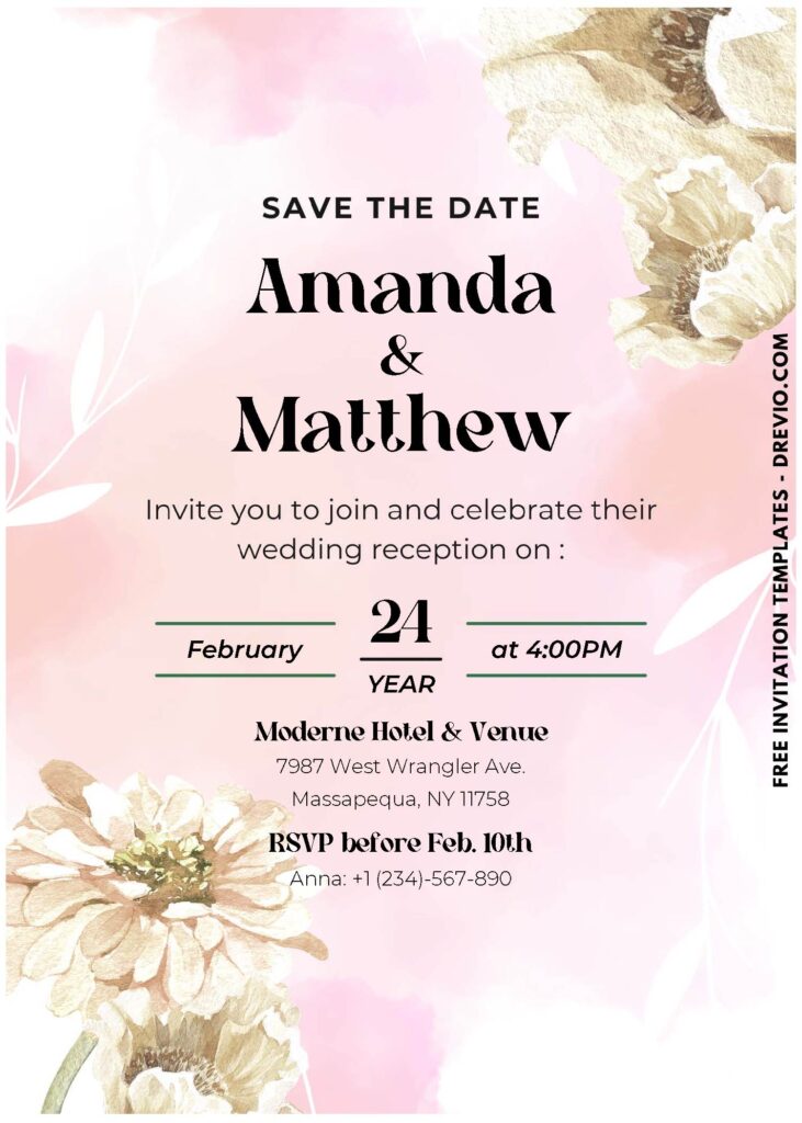 (Easily Editable PDF Invitation) Ombre Watercolor Floral Wedding Invitation D