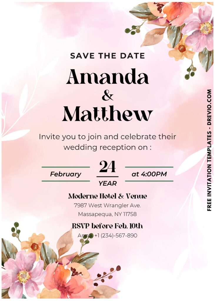 (Easily Editable PDF Invitation) Ombre Watercolor Floral Wedding Invitation E