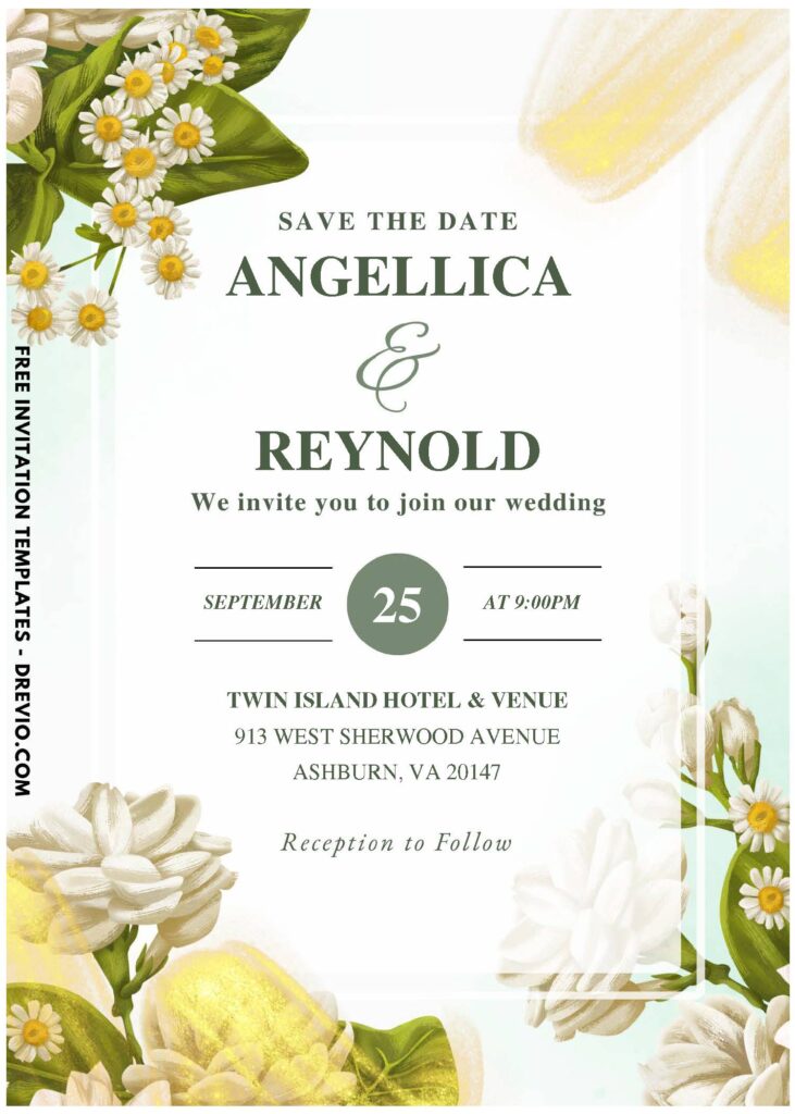 (Easily Edit PDF Invitation) Timeless Jasmine Floral Wedding Invitation D