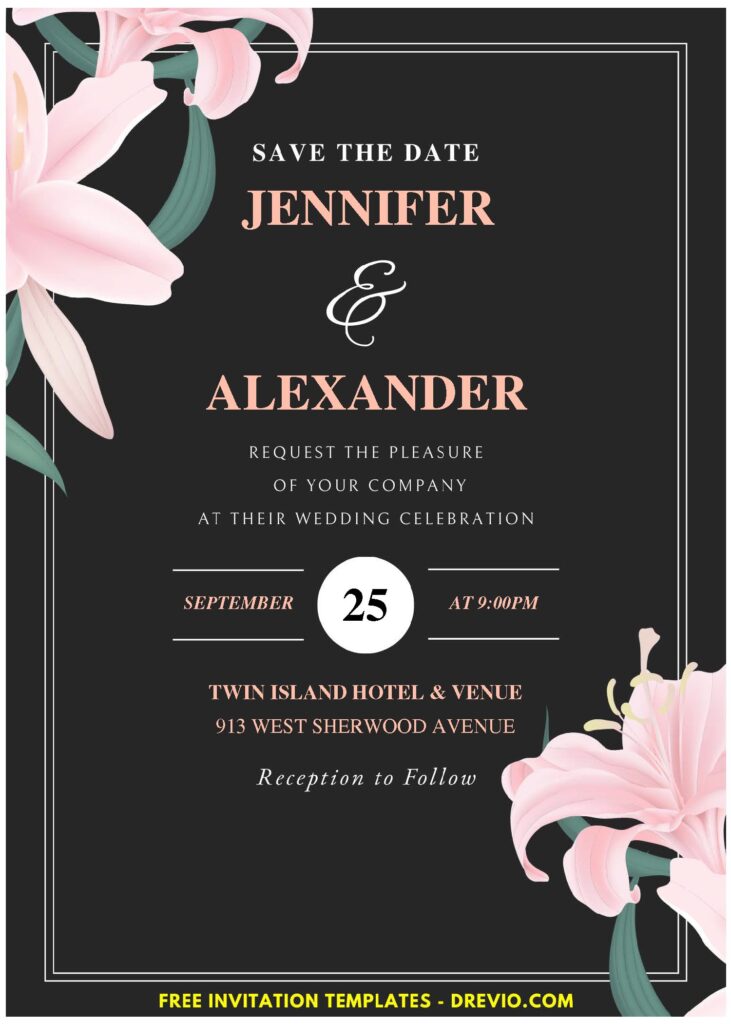 (Easily Edit PDF Invitation) Aesthetic Watercolor Lily Wedding Invitation E