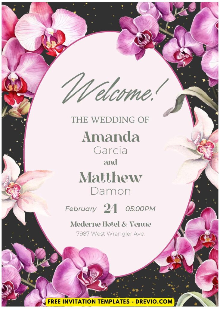 (Easily Edit PDF Invitation) Classy Spring Orchid Wedding Invitation D