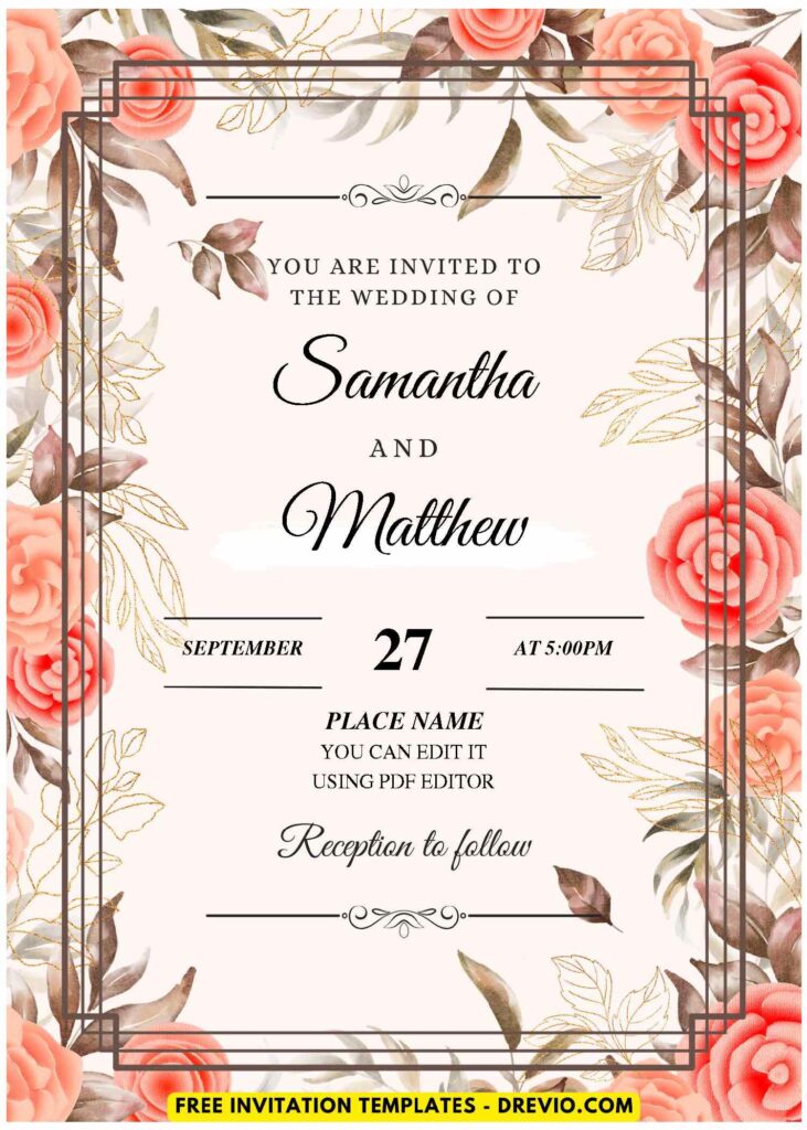 (Easily Edit PDF Invitation) Spring Peony Wedding Invitation H