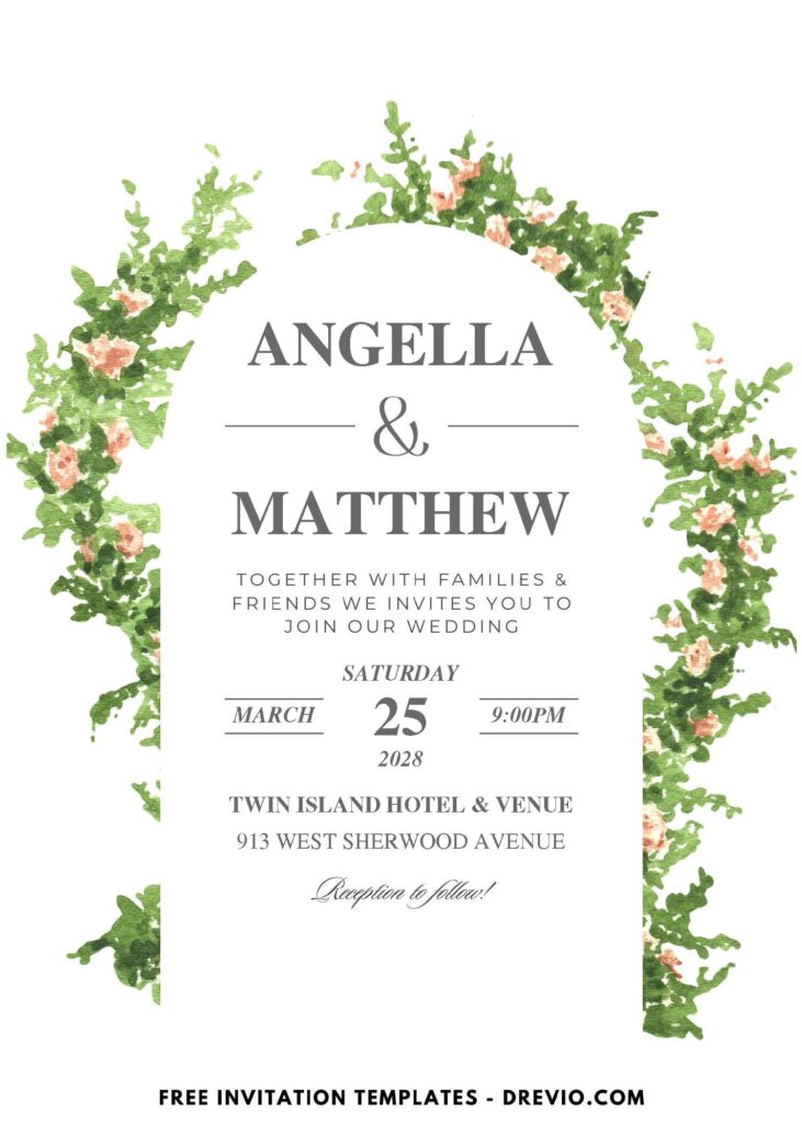 (Easily Edit PDF Invitation) Enchanting Floral And Greenery Arch Wedding Invitation E