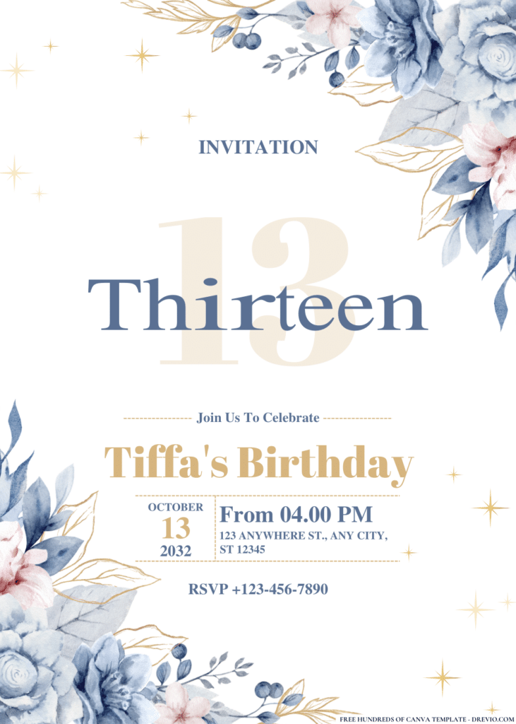 Blue Gold Corner Birthday Invitations