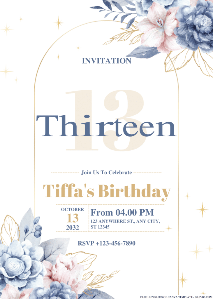 Blue Gold Corner Birthday Invitations