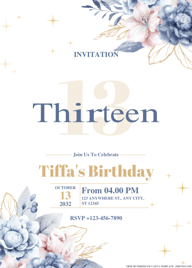 Blue Gold Corner Birthday Invitations