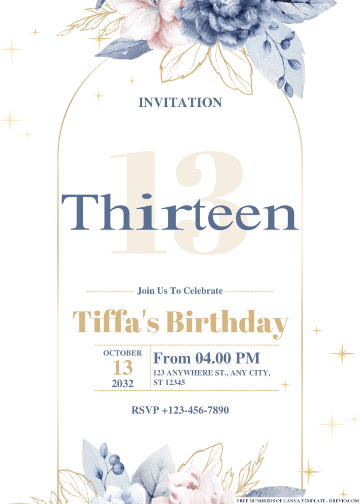Blue Gold Corner Birthday Invitations