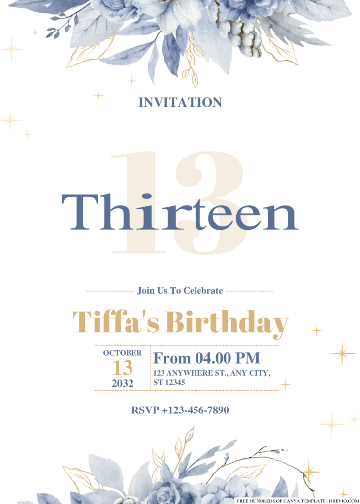 Blue Gold Corner Birthday Invitations