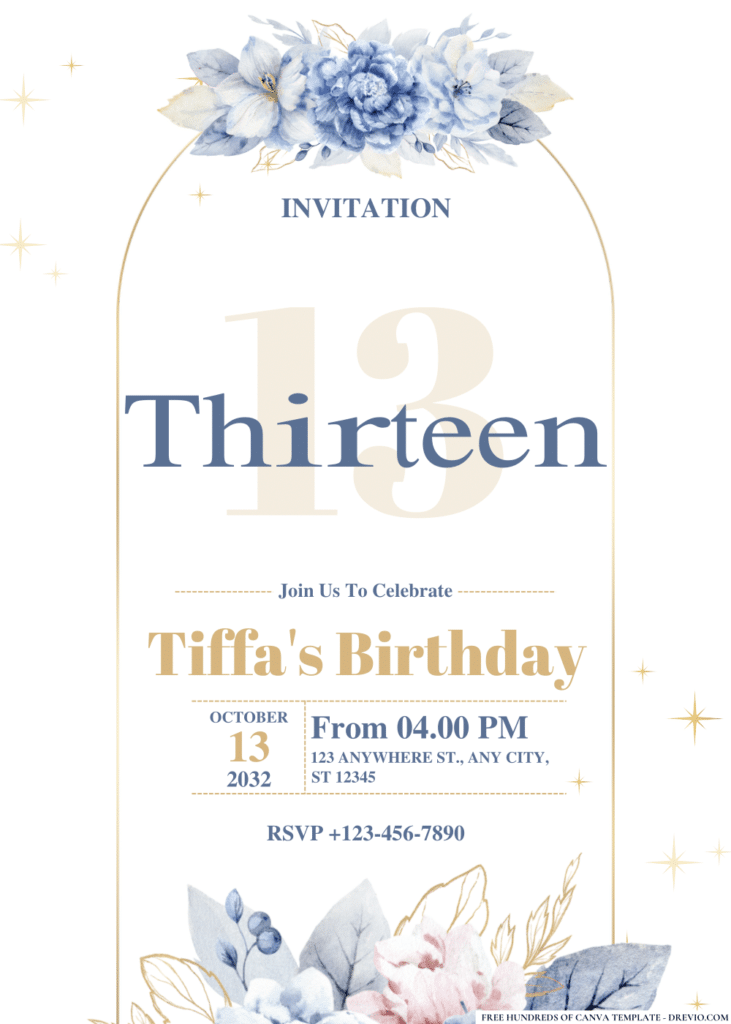 Blue Gold Corner Birthday Invitations