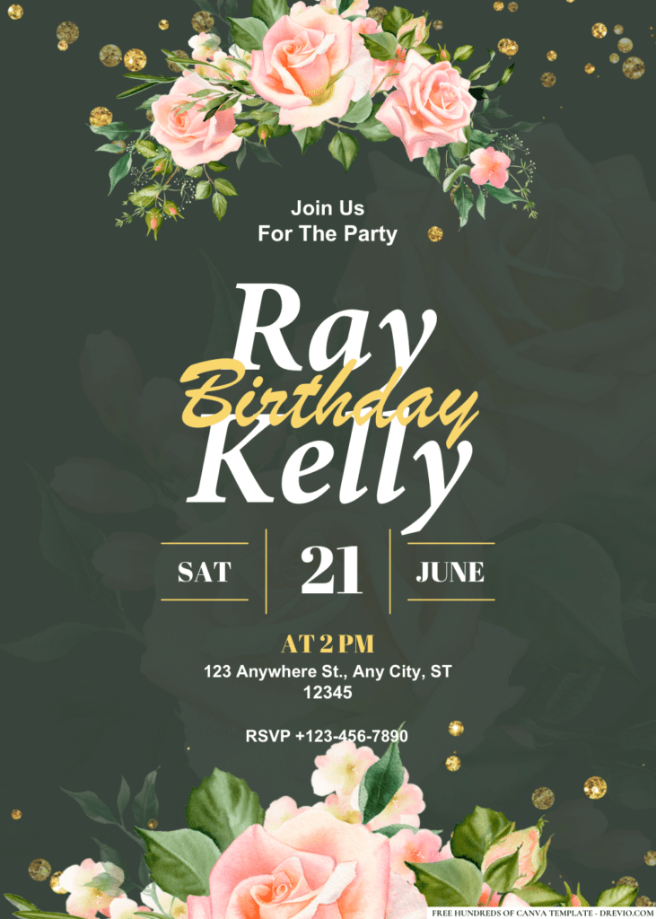 Rose Flower Bouquet Watercolor Birthday Invitations