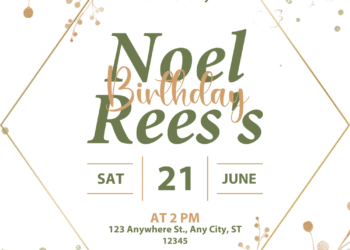 Watercolor Floral Greeny Gold Line Birthday Invitations