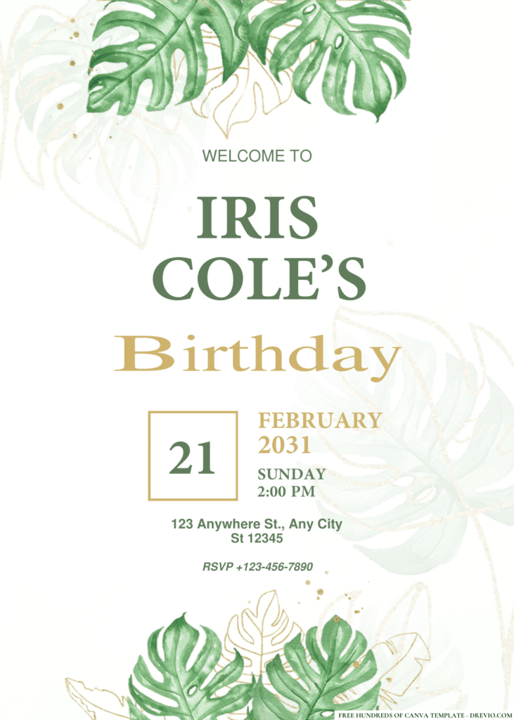 Tropical Monstera Leaf Birthday Invitations