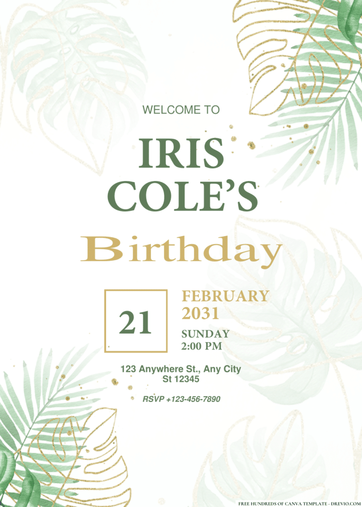 Tropical Monstera Leaf Birthday Invitations