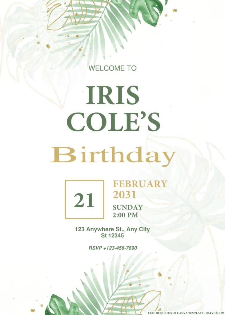 Tropical Monstera Leaf Birthday Invitations