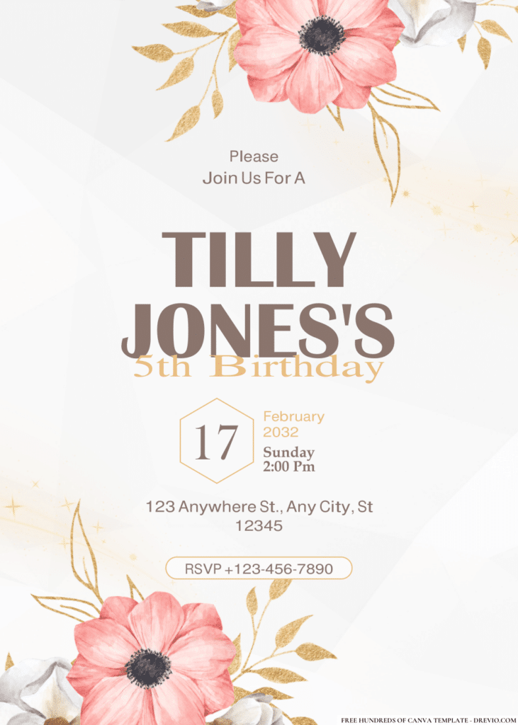 Watercolor White and Pink Floral Birthday Invitations