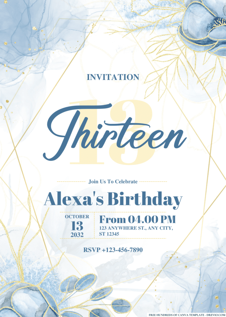 Watercolor Blue Magnolia Flower Birthday Invitations