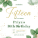 Eucalyptus Green and Gold Leaves Birthday Invitations