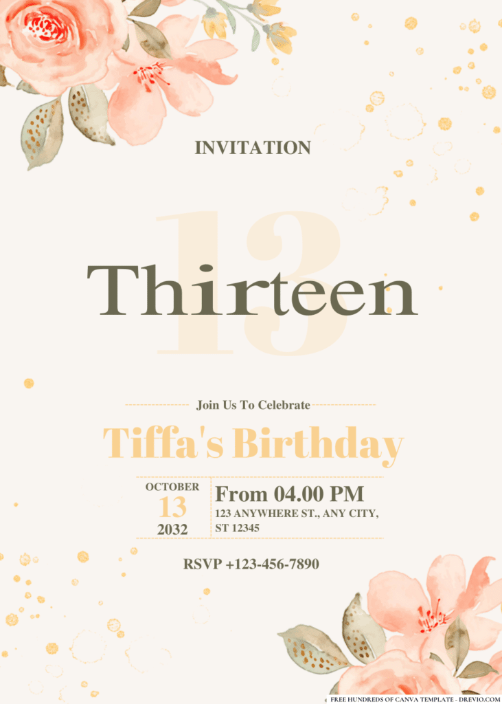 Watercolor Peach Rose Bouquet Line Birthday Invitations