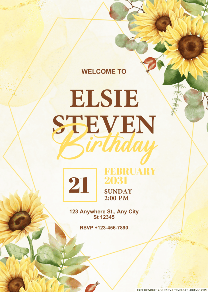 Watercolor Sunflowers Bouquet Birthday Invitations