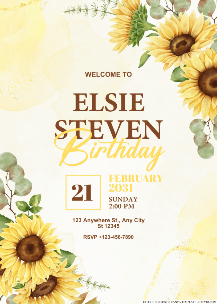 Watercolor Sunflowers Bouquet Birthday Invitations