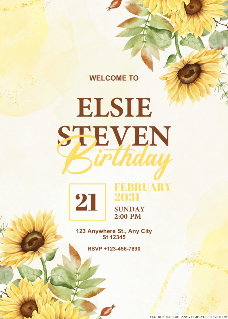 Watercolor Sunflowers Bouquet Birthday Invitations