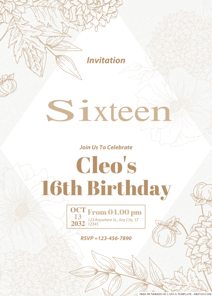 Floral Bouquet Line Illustration Birthday Invitations