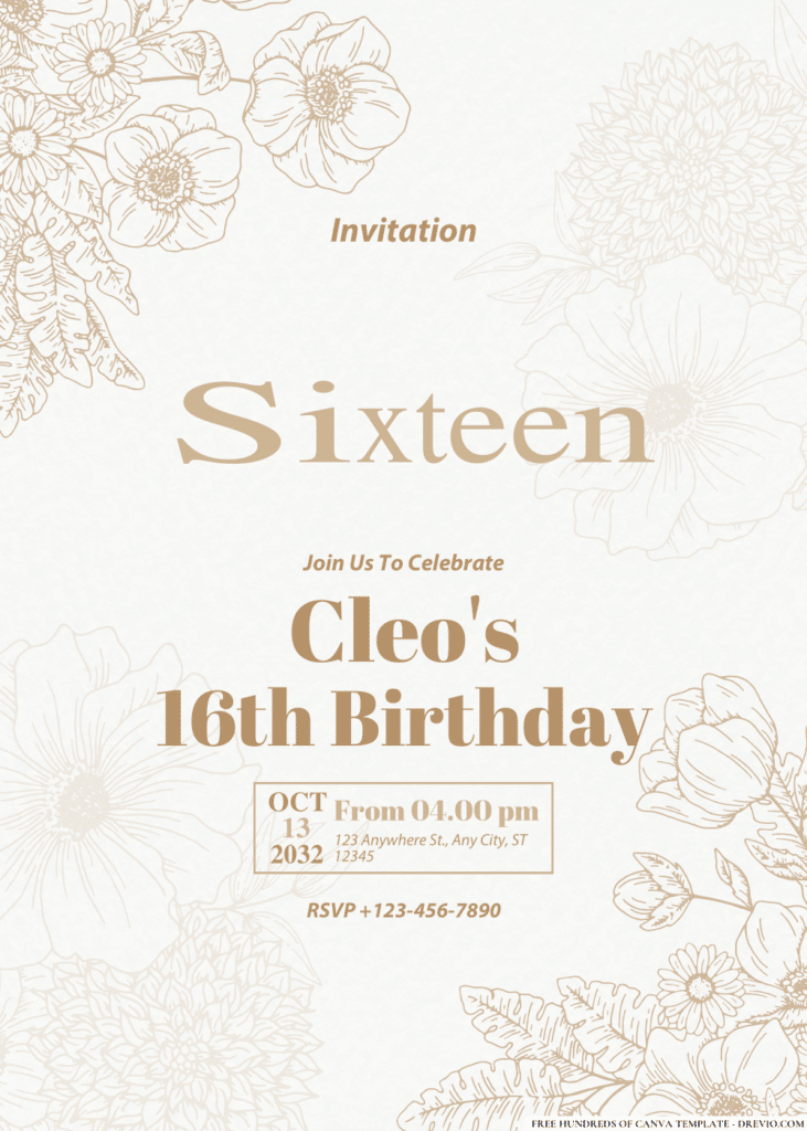 Floral Bouquet Line Illustration Birthday Invitations