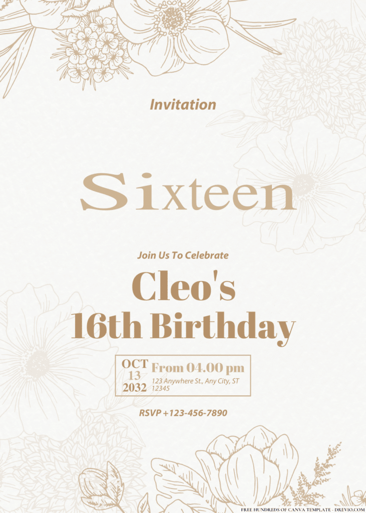 Floral Bouquet Line Illustration Birthday Invitations