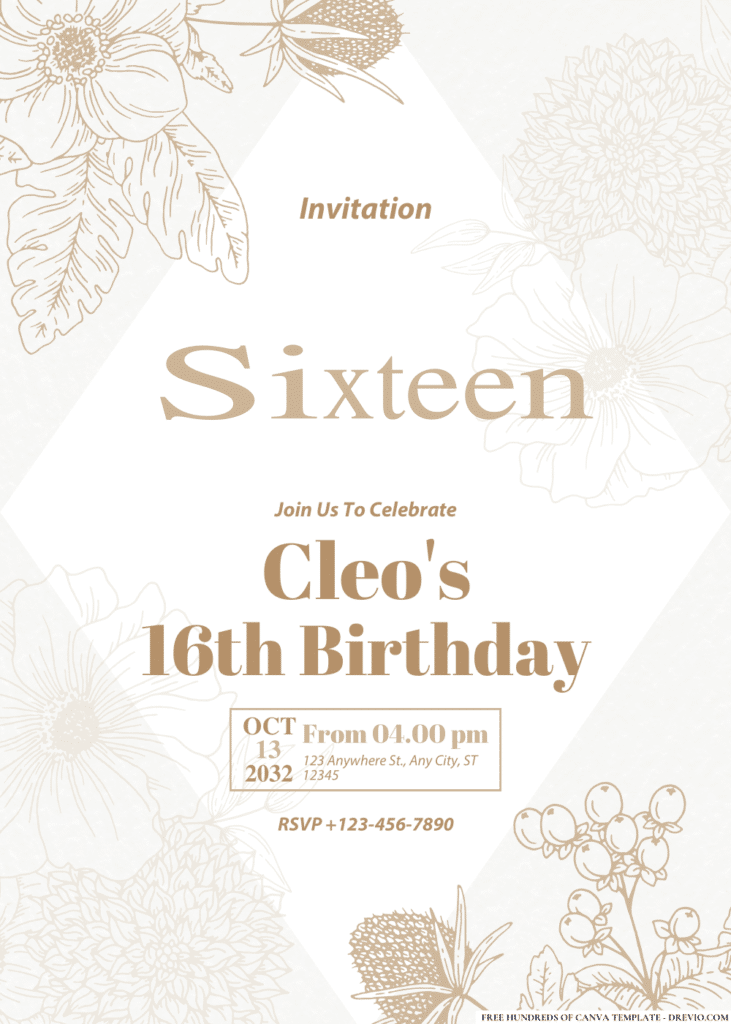 Floral Bouquet Line Illustration Birthday Invitations