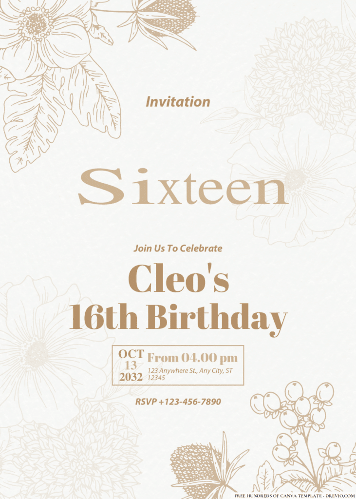 Floral Bouquet Line Illustration Birthday Invitations