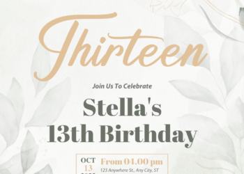 Green Leaves Gold Sparkle Birthday Invitations