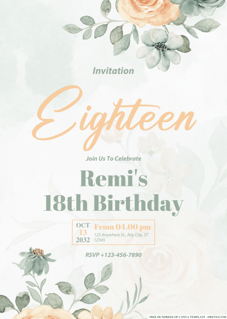 Watercolor Rose Flower Orange Birthday Invitations