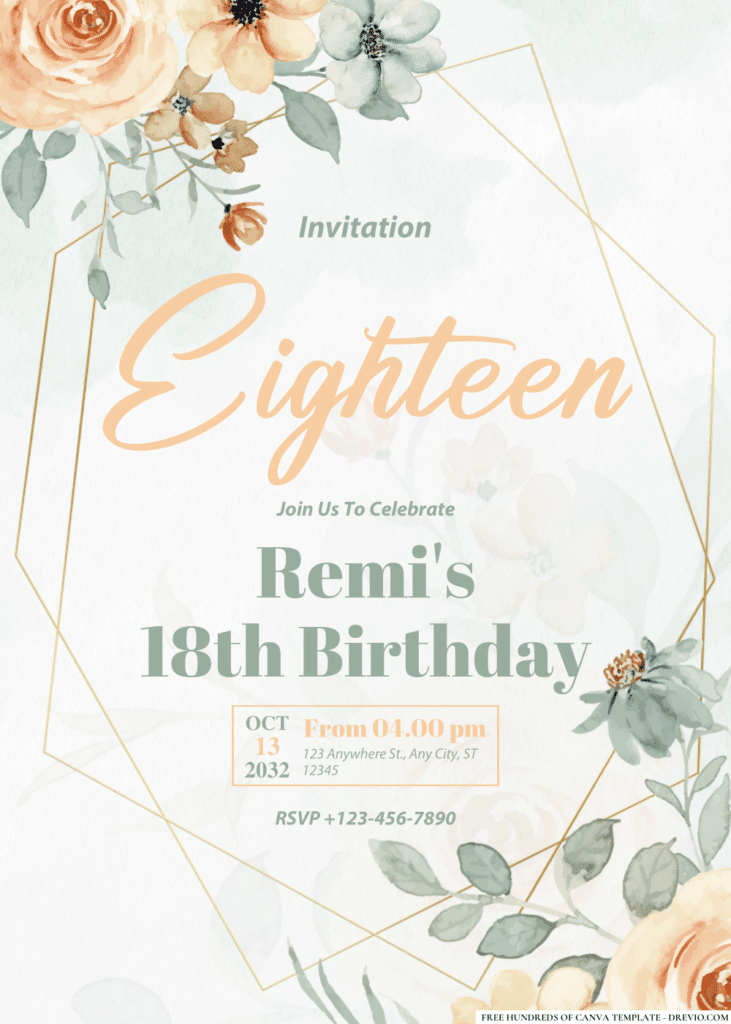 Watercolor Rose Flower Orange Birthday Invitations