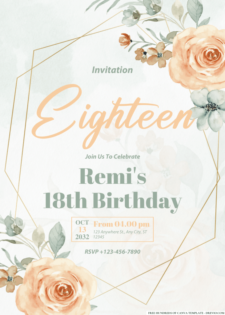 Watercolor Rose Flower Orange Birthday Invitations