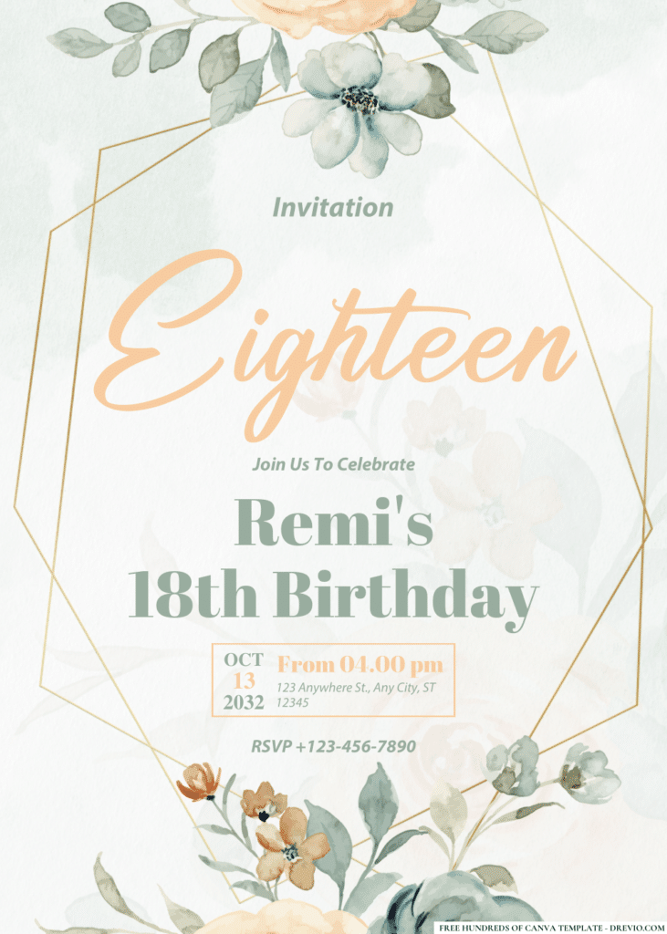 Watercolor Rose Flower Orange Birthday Invitations