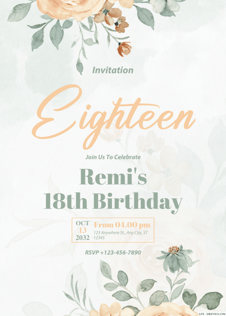 Watercolor Rose Flower Orange Birthday Invitations