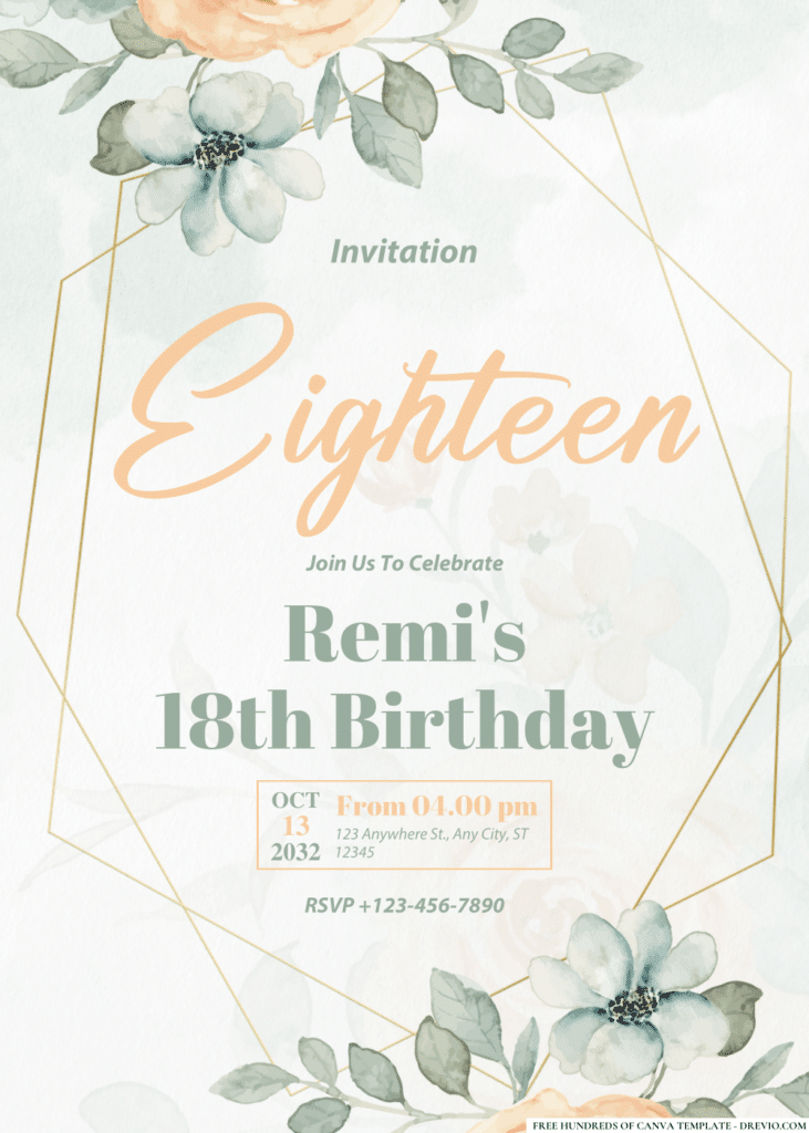 Watercolor Rose Flower Orange Birthday Invitations