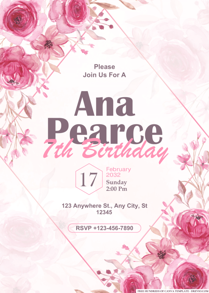 Pink Flower Arrangement Lace Border Birthday Invitations