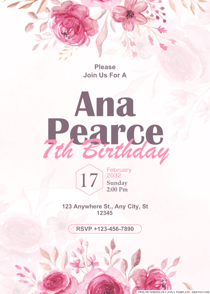Pink Flower Arrangement Lace Border Birthday Invitations