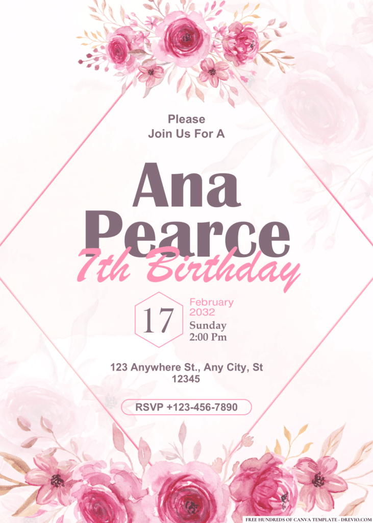 Pink Flower Arrangement Lace Border Birthday Invitations